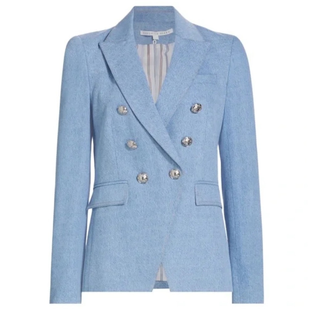Veronica Beard Miller Dickey Sky Blue denim Double-Breasted Blazer